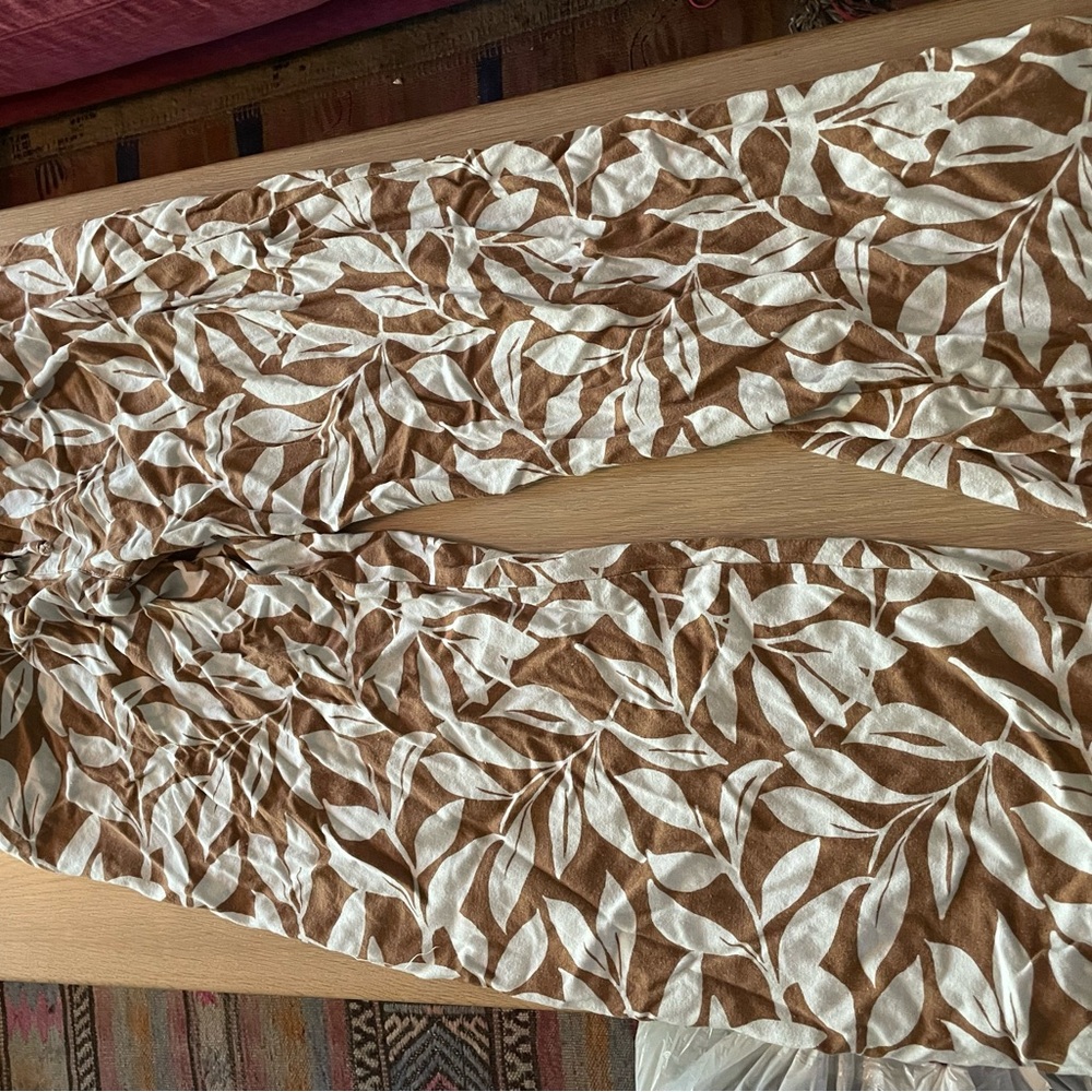 Sincerely Jules Tan and White Leaf Print Pants